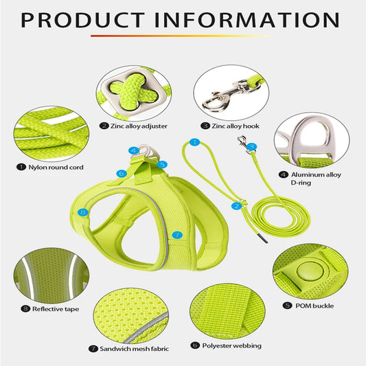 Dog Harness Leash Set for small medium dog Adjustable Reflective Puppy Cat Harness pet Vest Chihuahua Yorkies Outdoor Walking